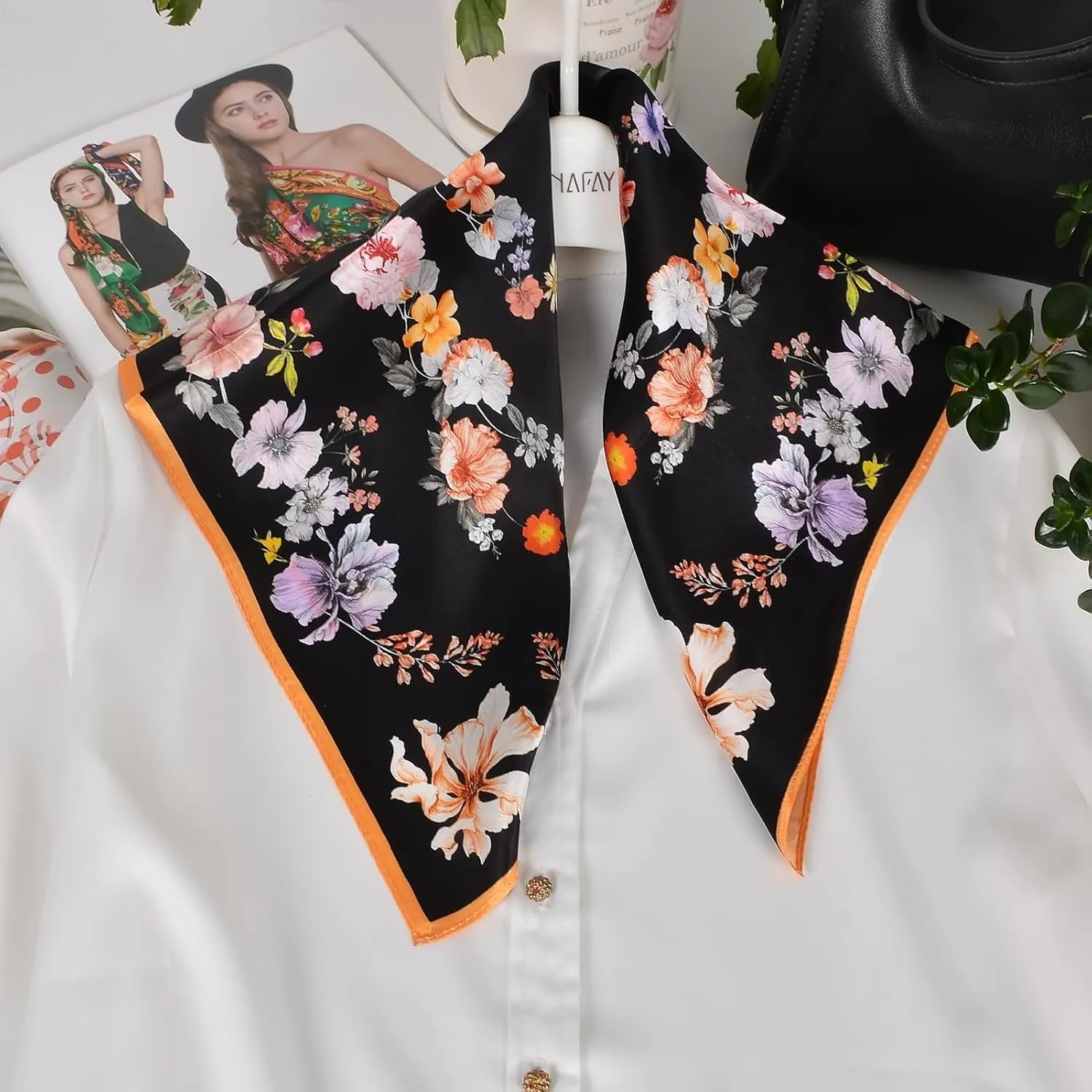 Women 100% Mulberry Silk Neck Scarf Lightweight Digital Print Small Square Scarfs- Neckerchief Gift Packing 21"*21"