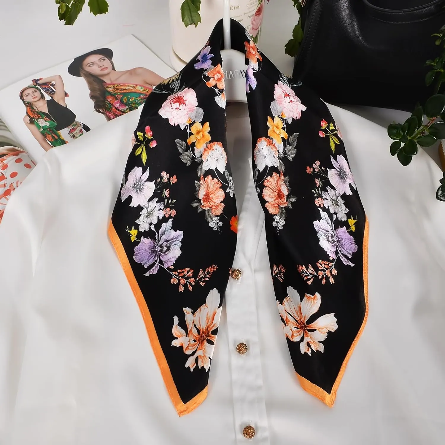 Women 100% Mulberry Silk Neck Scarf Lightweight Digital Print Small Square Scarfs- Neckerchief Gift Packing 21"*21"