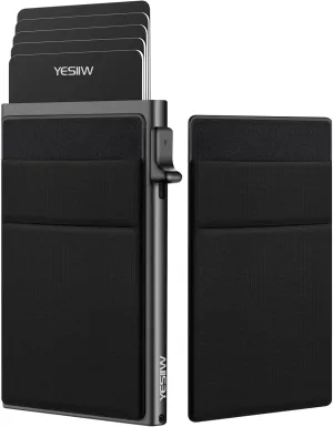 YESIIW Ultra-slim Wallet for Men - Pop up Card Holder Mens Wallet with RFID Protection Minimalist Metal Wallets Billeteras de Hombres Gifts for Men Dad Husband Boyfriend Black